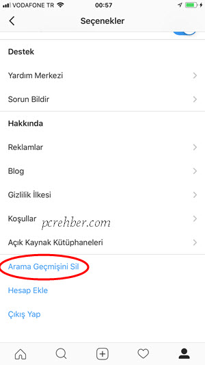 instagram arama geçmişi nasıl silinir