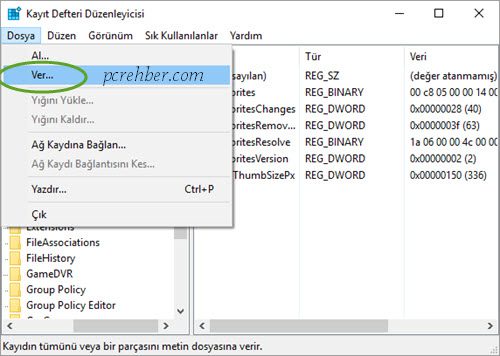 kayıt defteri yedek almak