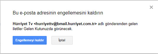 gmail engel kaldır