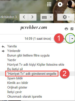 gmail kişi engelleme
