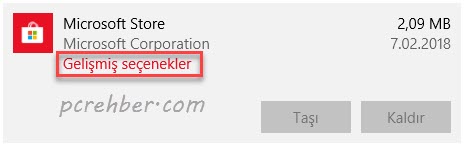 microsoft store sıfırlama