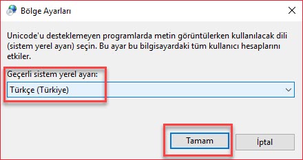 windows 10 türkçe karakter sorunu