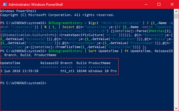 windows 10 güncelleme geçmişi