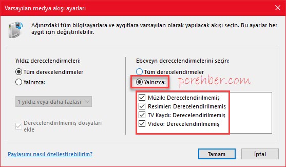 windows 10 dlna ayarları