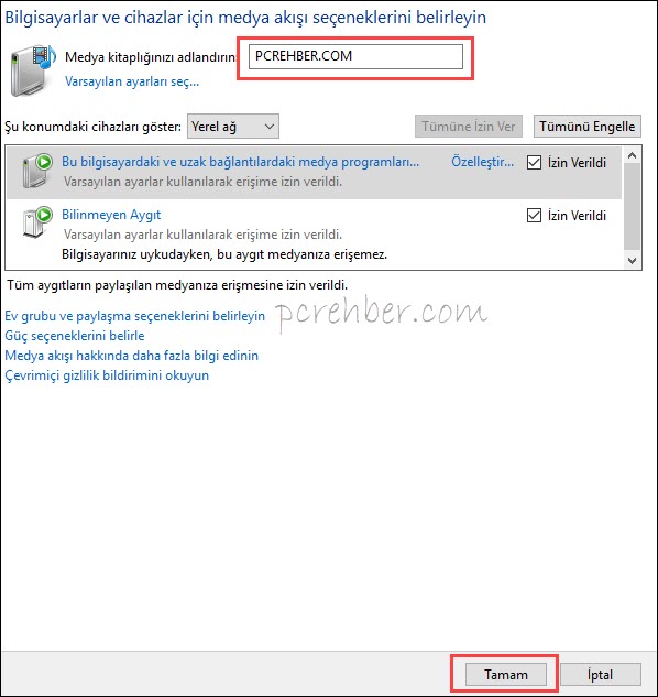 windows 10 dlna ayarları
