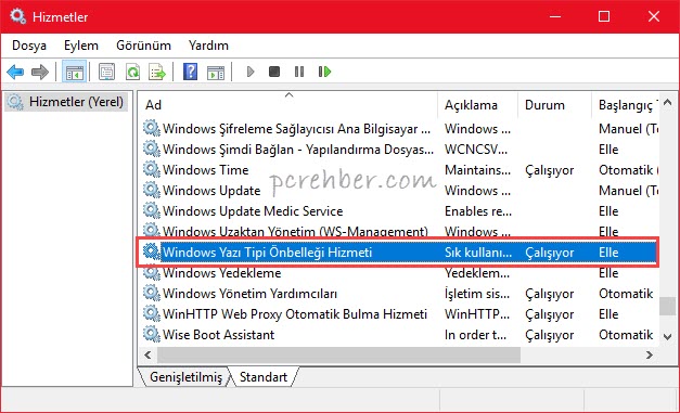 windows 10 font yüklenmiyor