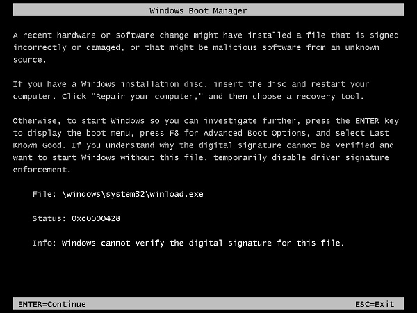 Windows cannot verify the digital signature for this file