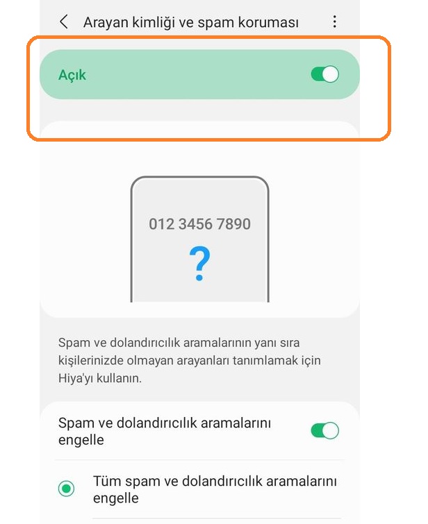 samsung spam koruması