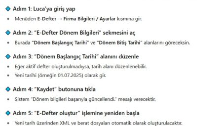 Luca e-defter ara dönem başlangıç tarihi değiştirme nasıl yapılır ?