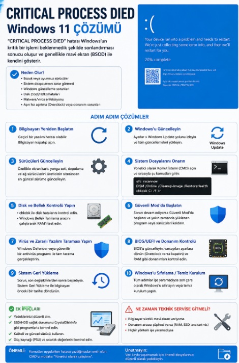 Critical process died windows 11 çözümü