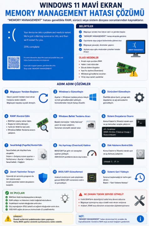 Windows 11 mavi ekran memory management hatası çözümü