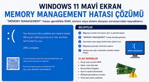 Windows 11 mavi ekran memory management hatası çözümü